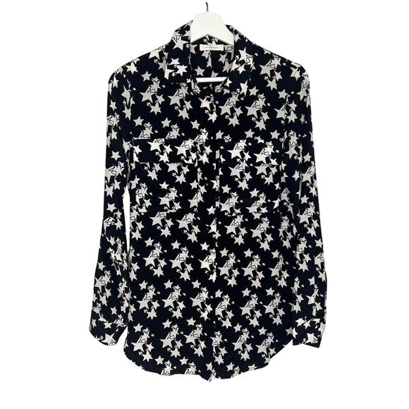 Anine Bing Stella Star Print Silk Button-Down Shirt Black/White Women's Size XS - Picture 2 of 10